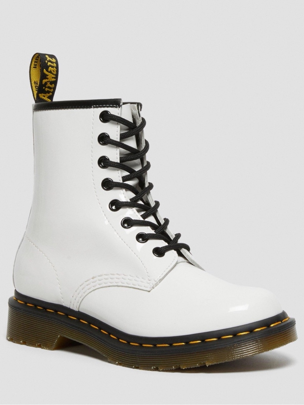 Dr. Martens White Leather 8-Eye Lace-Up Boot with Black Trim - Size 9